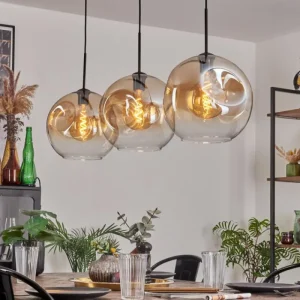 hofstein Suspension - Verre 30 cm Ripoll Noir, 3 lumières* Lampes En Verre