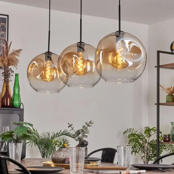 hofstein Suspension - Verre 30 cm Ripoll Noir, 3 lumières* Lampes En Verre