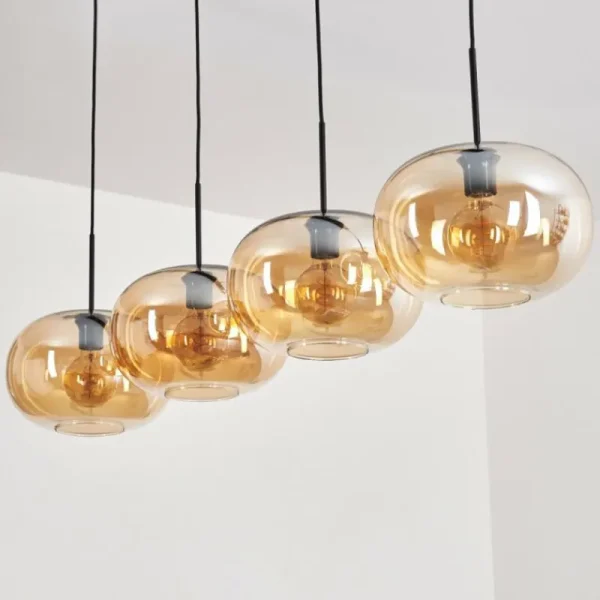 hofstein Suspension - Verre 30 cm Ripoll Ambre, 4 lumières* Lampes En Verre