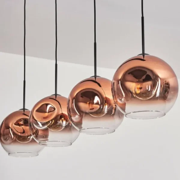 hofstein Suspension - Verre 25 cm Ripoll Clair, Cuivré, 4 lumières* Lampes En Verre