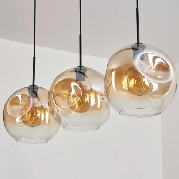 hofstein Suspension - Verre 30 cm Ripoll Noir, 3 lumières* Lampes En Verre