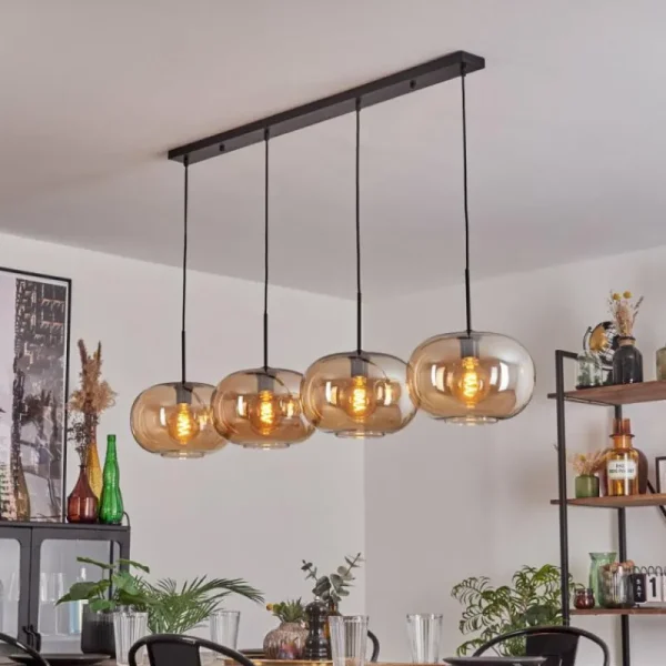 hofstein Suspension - Verre 30 cm Ripoll Ambre, 4 lumières* Lampes En Verre