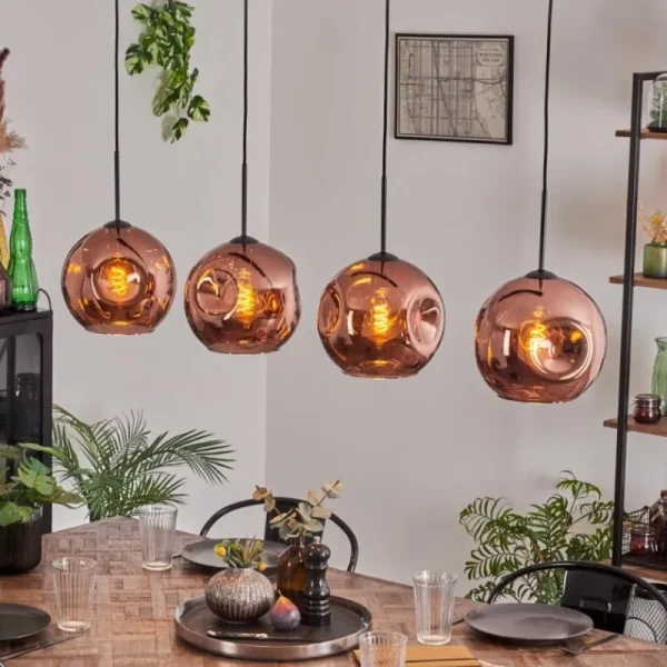 hofstein Suspension - Verre 25 cm Ripoll Cuivré, 4 lumières* Lampes En Verre