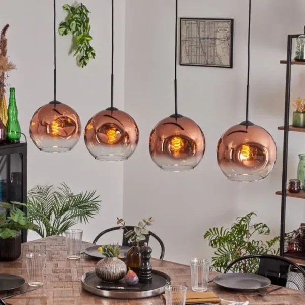 hofstein Suspension - Verre 25 cm Ripoll Clair, Cuivré, 4 lumières* Lampes En Verre