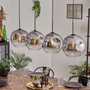 hofstein Suspension - Verre 30 cm Ripoll Chrome, Clair, 4 lumières* Lampes En Verre