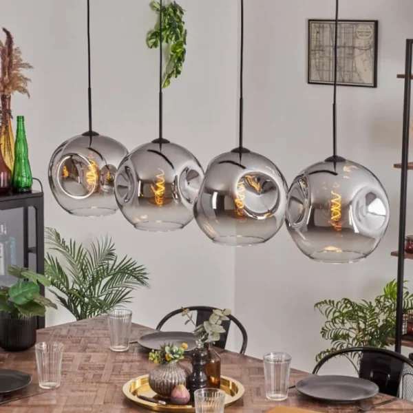 hofstein Suspension - Verre 30 cm Ripoll Chrome, Clair, 4 lumières* Lampes En Verre