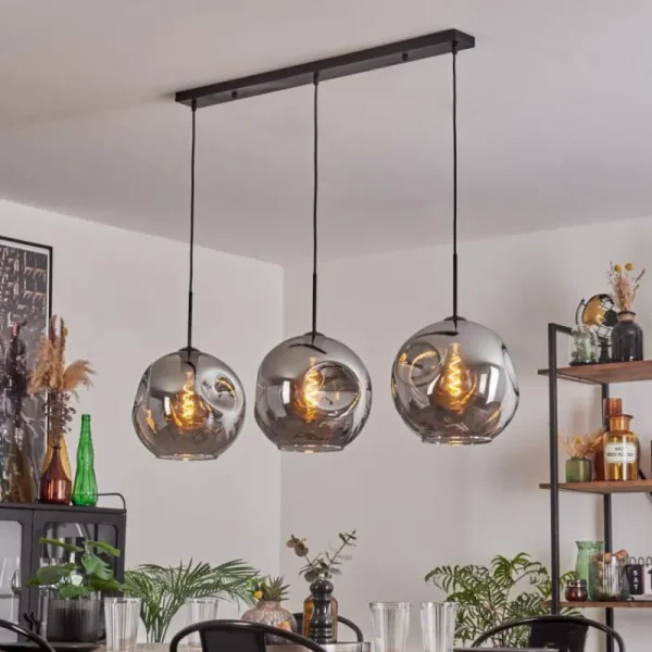 hofstein Suspension - Verre 30 cm Ripoll Fumé, 3 lumières* Lampes Modernes