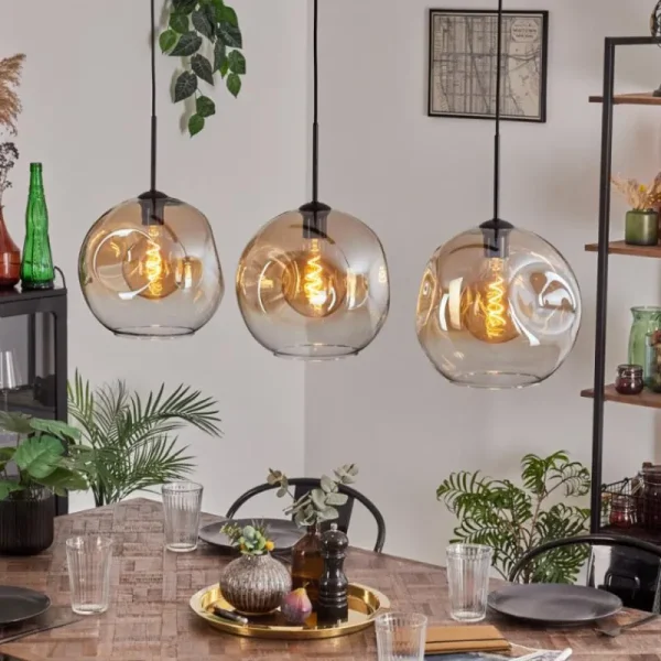 hofstein Suspension - Verre 30 cm Ripoll Noir, 3 lumières* Lampes En Verre