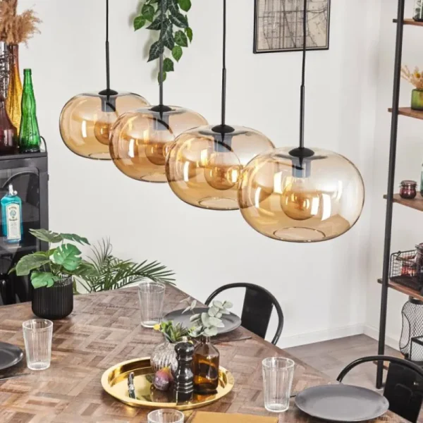 hofstein Suspension - Verre 30 cm Ripoll Ambre, 4 lumières* Lampes En Verre