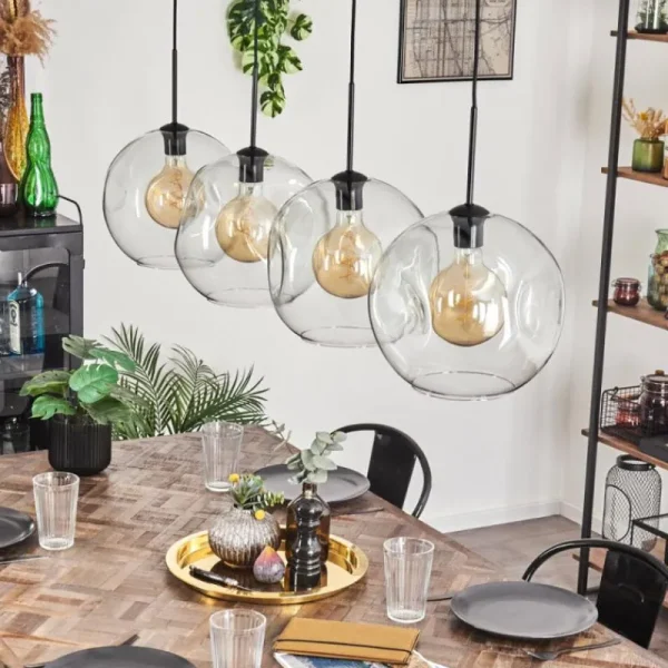hofstein Suspension - Verre 30 cm Ripoll Clair, 4 lumières* Lampes En Verre