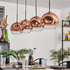hofstein Suspension - Verre 25 cm Ripoll Clair, Cuivré, 4 lumières* Lampes En Verre