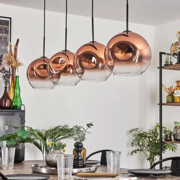 hofstein Suspension - Verre 25 cm Ripoll Clair, Cuivré, 4 lumières* Lampes En Verre