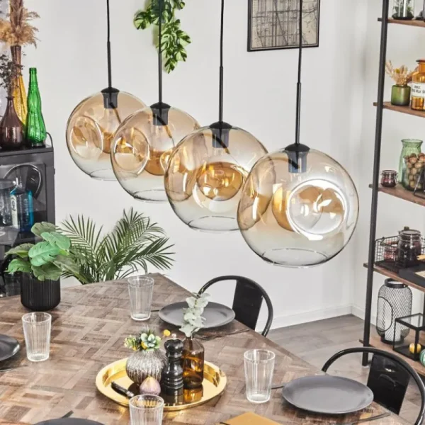 hofstein Suspension - Verre 30 cm Ripoll Ambre, Clair, 4 lumières* Lampes En Verre