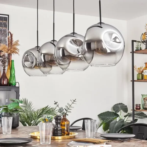 hofstein Suspension - Verre 30 cm Ripoll Chrome, Clair, 4 lumières* Lampes En Verre