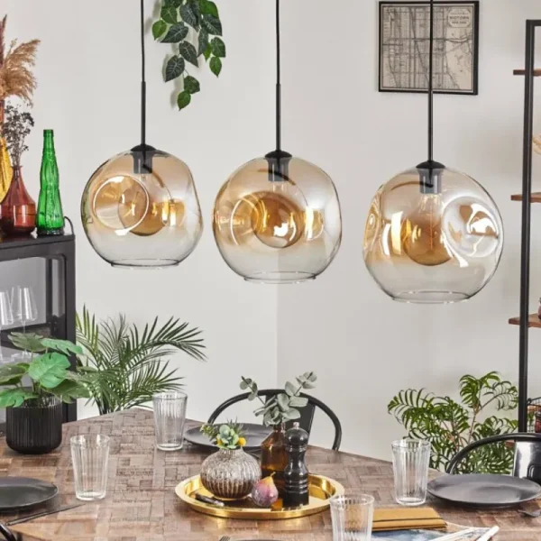 hofstein Suspension - Verre 30 cm Ripoll Noir, 3 lumières* Lampes En Verre