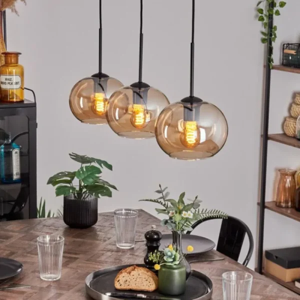 hofstein Suspension - Verre Apedo Ambre, 3 lumières* Lampes En Verre