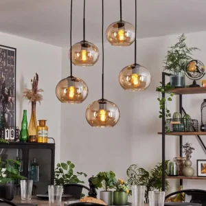 hofstein Suspension - Verre Apedo Ambre, 5 lumières* Lampes En Verre