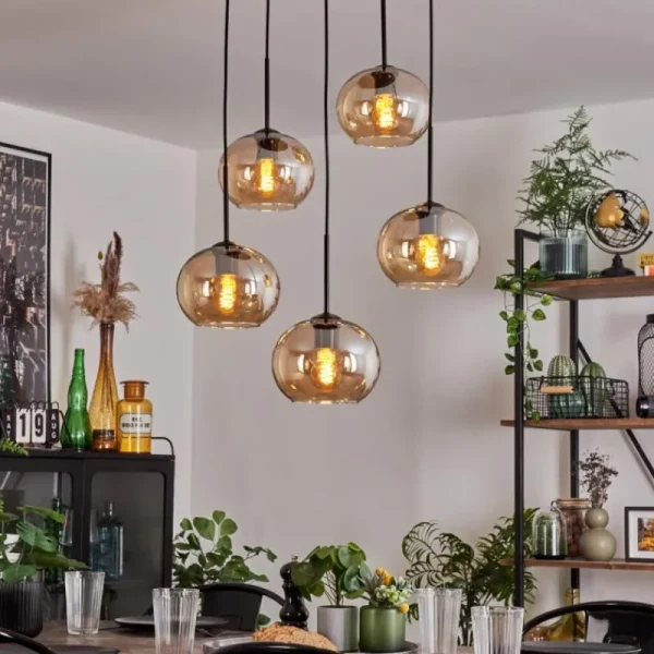 hofstein Suspension - Verre Apedo Ambre, 5 lumières* Lampes En Verre
