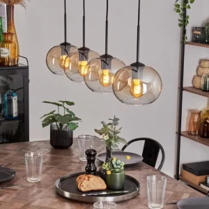 hofstein Suspension - Verre Apedo Ambre, Clair, 4 lumières* Lampes En Verre