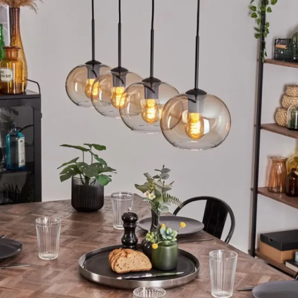hofstein Suspension - Verre Apedo Ambre, Clair, 4 lumières* Lampes En Verre