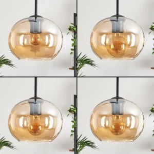 hofstein Suspension - Verre Apedo Ambre, 5 lumières* Lampes En Verre