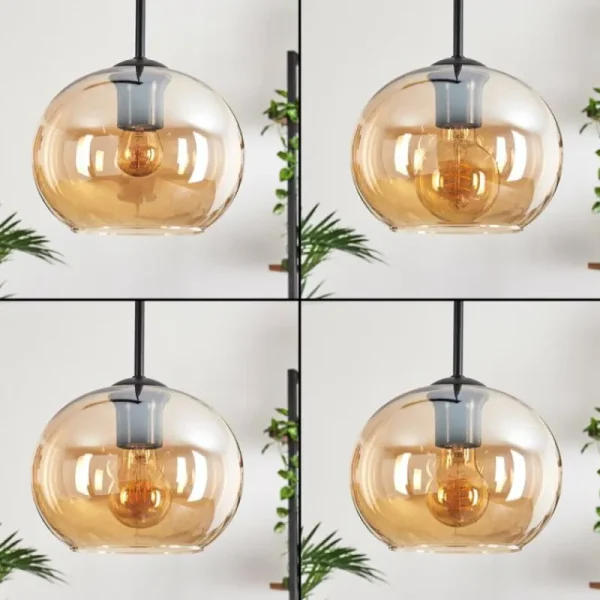 hofstein Suspension - Verre Apedo Ambre, 5 lumières* Lampes En Verre