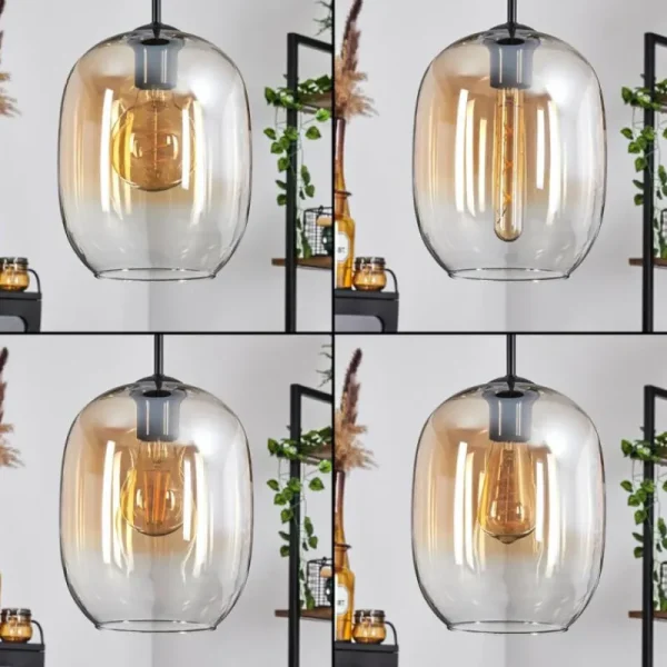 hofstein Suspension - Verre Apedo Ambre, Clair, 3 lumières* Lampes En Verre