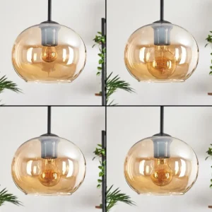 hofstein Suspension - Verre Apedo Ambre, 5 lumières* Lampes En Verre