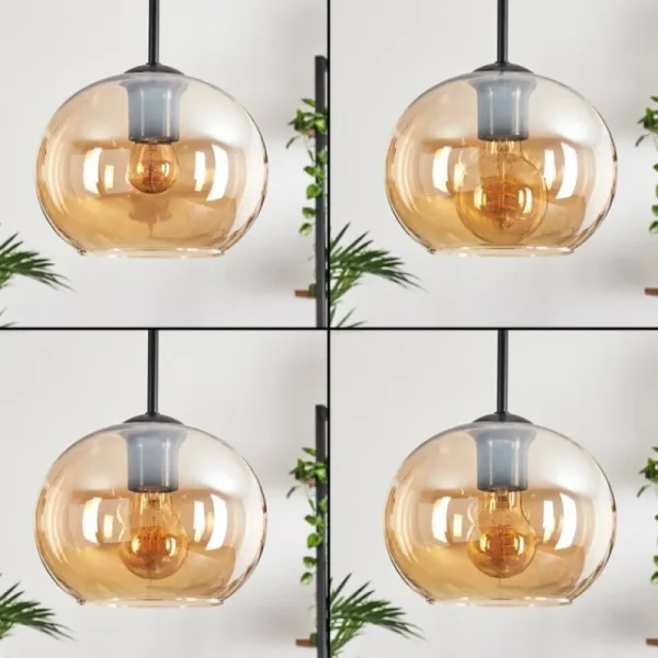 hofstein Suspension - Verre Apedo Ambre, 5 lumières* Lampes En Verre