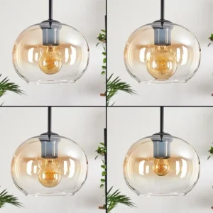 hofstein Suspension - Verre Apedo Ambre, Clair, 4 lumières* Lampes En Verre
