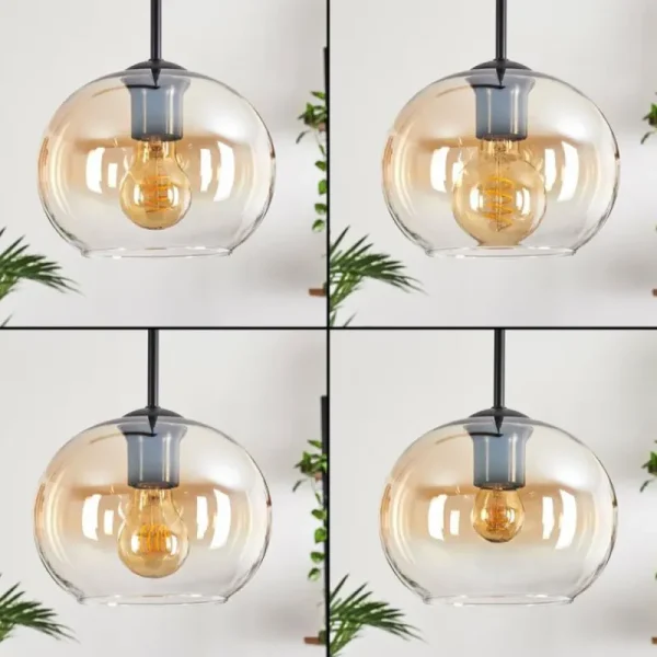 hofstein Suspension - Verre Apedo Ambre, Clair, 4 lumières* Lampes En Verre