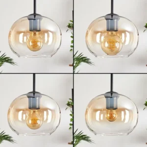 hofstein Suspension - Verre Apedo Ambre, Clair, 3 lumières* Lampes En Verre