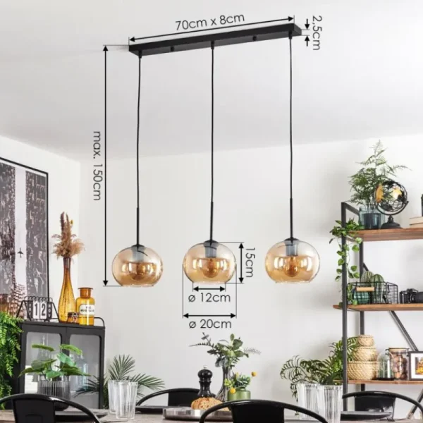 hofstein Suspension - Verre Apedo Ambre, 3 lumières* Lampes En Verre