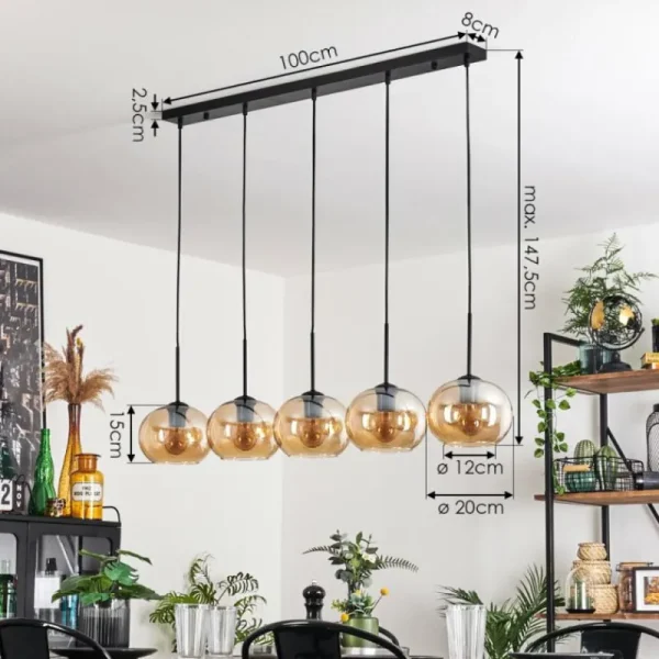 hofstein Suspension - Verre Apedo Ambre, 5 lumières* Lampes En Verre
