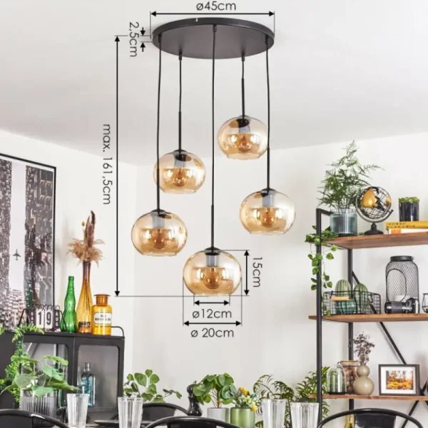 hofstein Suspension - Verre Apedo Ambre, 5 lumières* Lampes En Verre