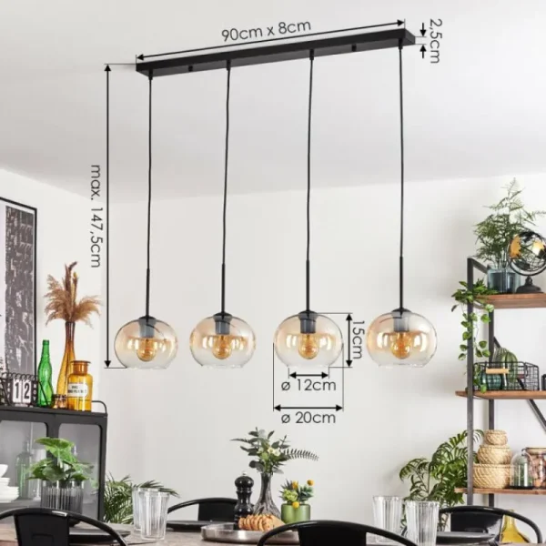 hofstein Suspension - Verre Apedo Ambre, Clair, 4 lumières* Lampes En Verre