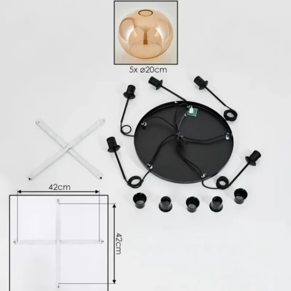 hofstein Suspension - Verre Apedo Ambre, 5 lumières* Lampes En Verre