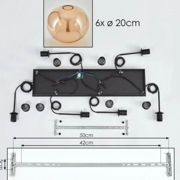 hofstein Suspension - Verre Apedo Ambre, 6 lumières* Lampes En Verre