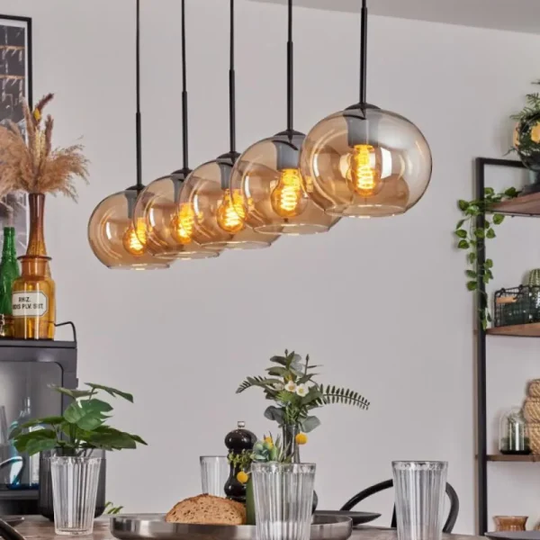 hofstein Suspension - Verre Apedo Ambre, 5 lumières* Lampes En Verre