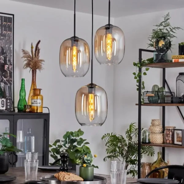 hofstein Suspension - Verre Apedo Ambre, Clair, 3 lumières* Lampes En Verre