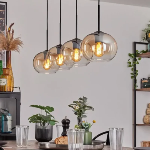 hofstein Suspension - Verre Apedo Ambre, Clair, 4 lumières* Lampes En Verre
