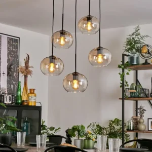 hofstein Suspension - Verre Apedo Ambre, Clair, 5 lumières* Lampes En Verre