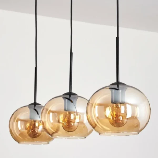 hofstein Suspension - Verre Apedo Ambre, 3 lumières* Lampes En Verre