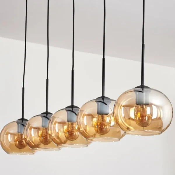 hofstein Suspension - Verre Apedo Ambre, 5 lumières* Lampes En Verre