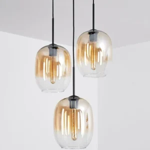 hofstein Suspension - Verre Apedo Ambre, Clair, 3 lumières* Lampes En Verre