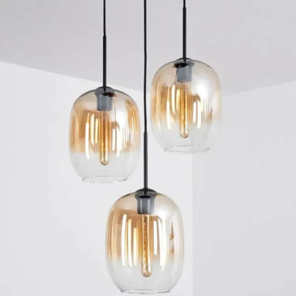 hofstein Suspension - Verre Apedo Ambre, Clair, 3 lumières* Lampes En Verre