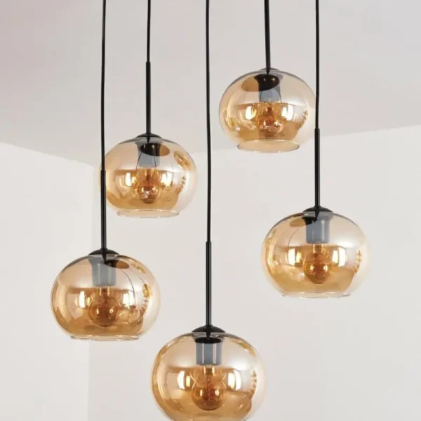 hofstein Suspension - Verre Apedo Ambre, 5 lumières* Lampes En Verre