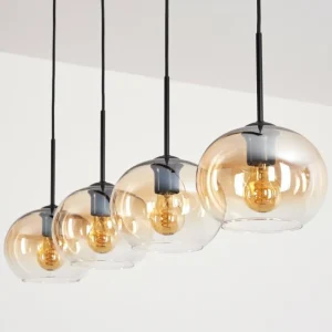 hofstein Suspension - Verre Apedo Ambre, Clair, 4 lumières* Lampes En Verre