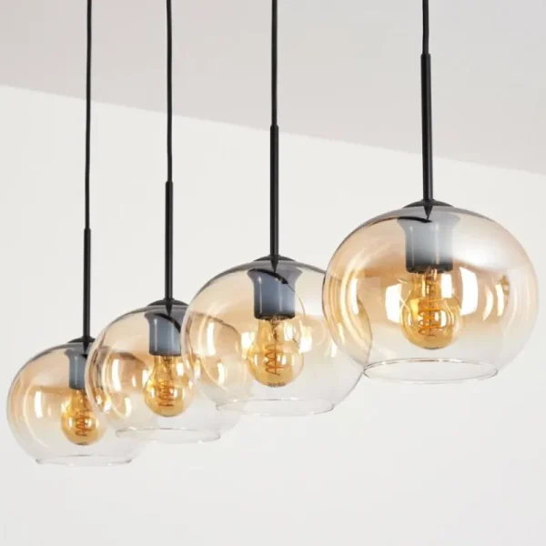 hofstein Suspension - Verre Apedo Ambre, Clair, 4 lumières* Lampes En Verre
