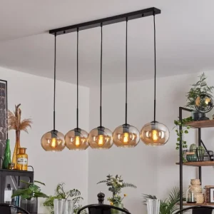 hofstein Suspension - Verre Apedo Ambre, 5 lumières* Lampes En Verre